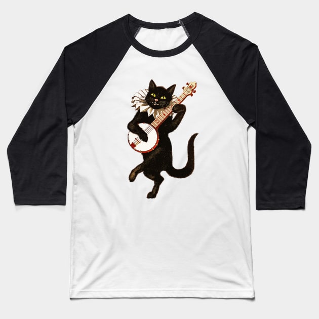 Cat Playing Banjo Baseball T-Shirt by redhornet